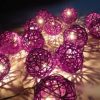 1 Set of 20 LED Cassis Purple 5cm Rattan Cane Ball Battery Powered String Lights Christmas Gift Home Wedding Party Bedroom Decoration Table Centrepiece