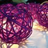 1 Set of 20 LED Cassis Purple 5cm Rattan Cane Ball Battery Powered String Lights Christmas Gift Home Wedding Party Bedroom Decoration Table Centrepiece