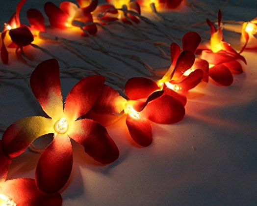 1 Set of 20 LED Deep Red Frangipani Flower Battery String Lights Christmas Gift Home Wedding Party Decoration Outdoor Table Garland Wreath