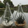 4 Pack of Hanging Clear Glass Tealight Candle Holder Tear Drop Pear Shape – 12cm High – Terrarium Plant Mini Garden Holder Decor