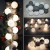 1 Set of 20 LED Black White 5cm Cotton Ball Battery Powered String Lights Xmas Gift Home Wedding Party Bedroom Decoration Outdoor Indoor Table Centrepiece