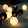 1 Set of 20 LED Black White 5cm Cotton Ball Battery Powered String Lights Xmas Gift Home Wedding Party Bedroom Decoration Outdoor Indoor Table Centrepiece