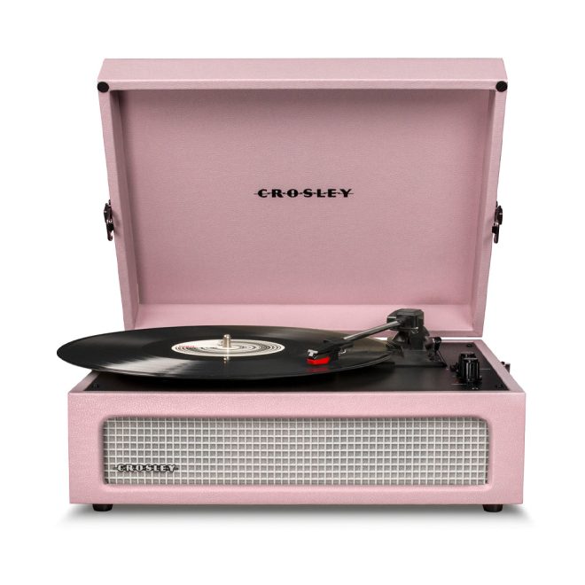 Crosley Voyager Bluetooth Portable Turntable – Bundled HolySmoke Bluetooth Speaker – Black – Amethyst, With Bluetooth Speakers