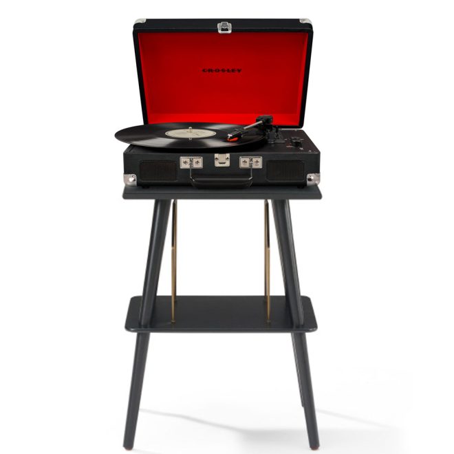 Crosley Cruiser Bluetooth Portable Turntable + Entertainment Stand Bundle – Black