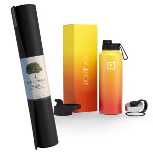 Harmony Mat- Black & Iron Flask Wide Mouth Bottle with Spout Lid, Fire, 32oz/950ml Bundle