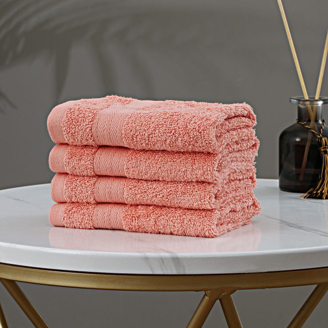 Bath Towel Set – 4 Piece Cotton Washcloths – Coral