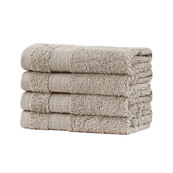 Bath Towel Set – 4 Piece Cotton Washcloths – Sandstone