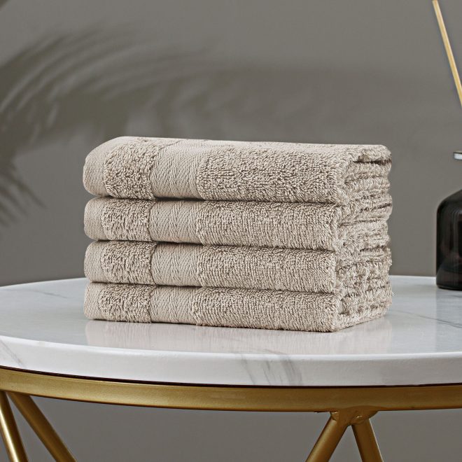 Bath Towel Set – 4 Piece Cotton Washcloths – Sandstone