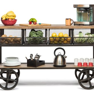 Wooden Kitchen Island Trolley Cart on Wheels with Drawers and 3 Level Storage