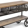 Wooden Kitchen Island Trolley Cart on Wheels with Drawers and 3 Level Storage