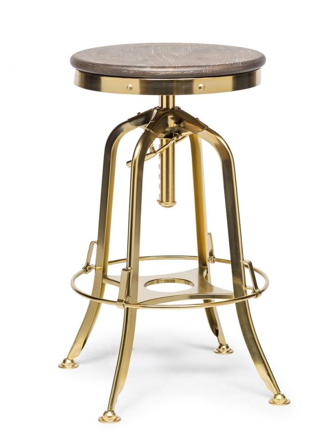 Industrial Wooden Height Adjustable Swivel Bar Stool – Gold