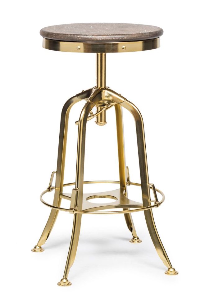 Industrial Wooden Height Adjustable Swivel Bar Stool – Gold