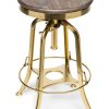 Industrial Wooden Height Adjustable Swivel Bar Stool – Gold