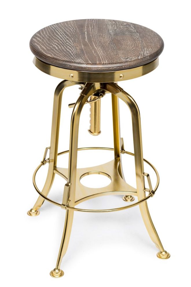 Industrial Wooden Height Adjustable Swivel Bar Stool – Gold