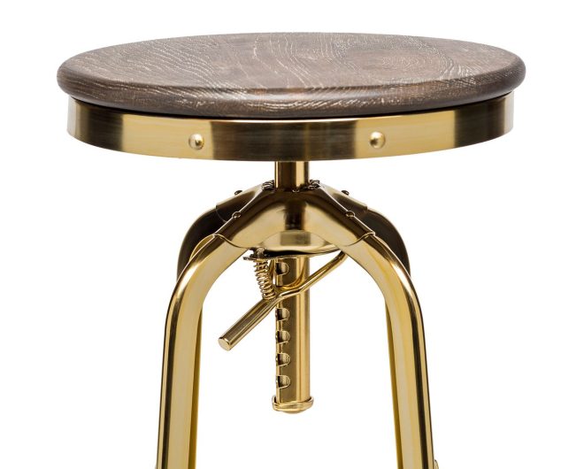 Industrial Wooden Height Adjustable Swivel Bar Stool – Gold