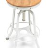 White Bar Stool Hamptons Style Height Adjustable and Swivel with Natural Wood Top