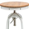 White Bar Stool Hamptons Style Height Adjustable and Swivel with Natural Wood Top