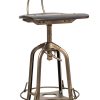 Industrial Wooden Height Adjustable Swivel Bar Stool Chair with Back – Dark French Brass