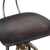 Industrial Wooden Height Adjustable Swivel Bar Stool Chair with Back – Dark French Brass