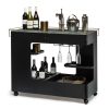 Large Contemporary Black Gold Drinks Trolley Bar Cart with Marble Top and Stemware Rack