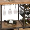 Industrial Style Wooden Bar Cart Drinks Trolley Station with Wine Bottle Rack