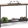 Black Iron Hallway Console Table with Distressed Wood Top