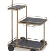 Black and French Brass Wooden 3-Tier Bar Cart Drinks Trolley