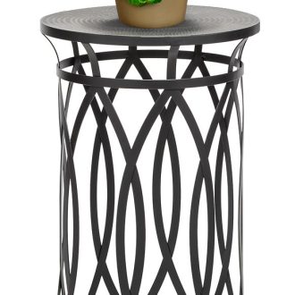 Elon Black Round Iron Side Table with Cross Legs and Top