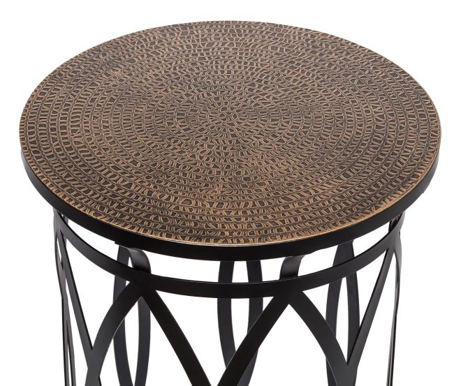 Elon Black Round Iron Side Table with Cross Legs and Top – Gold Black