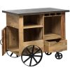 Industrial Style Wooden Bar Cart Drinks Trolley