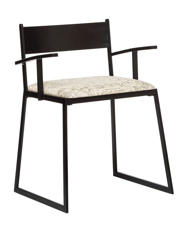 Black Metal Dining Chairs with Upholstered Seat – Set of 2