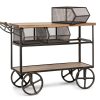 Retro Wooden Kitchen Island Trolley on Wheels with Storage Drawers