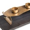 Decorative Black Gold Tea Light Metal Candle Holder Stand with Wooden Base