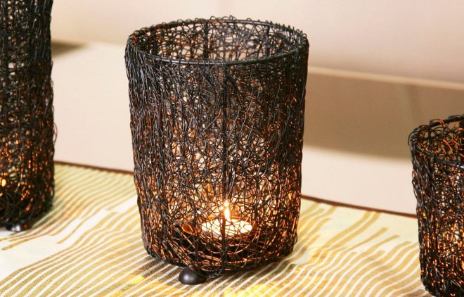 Wired Mesh Tealight Black Candle Holders – Set of 3