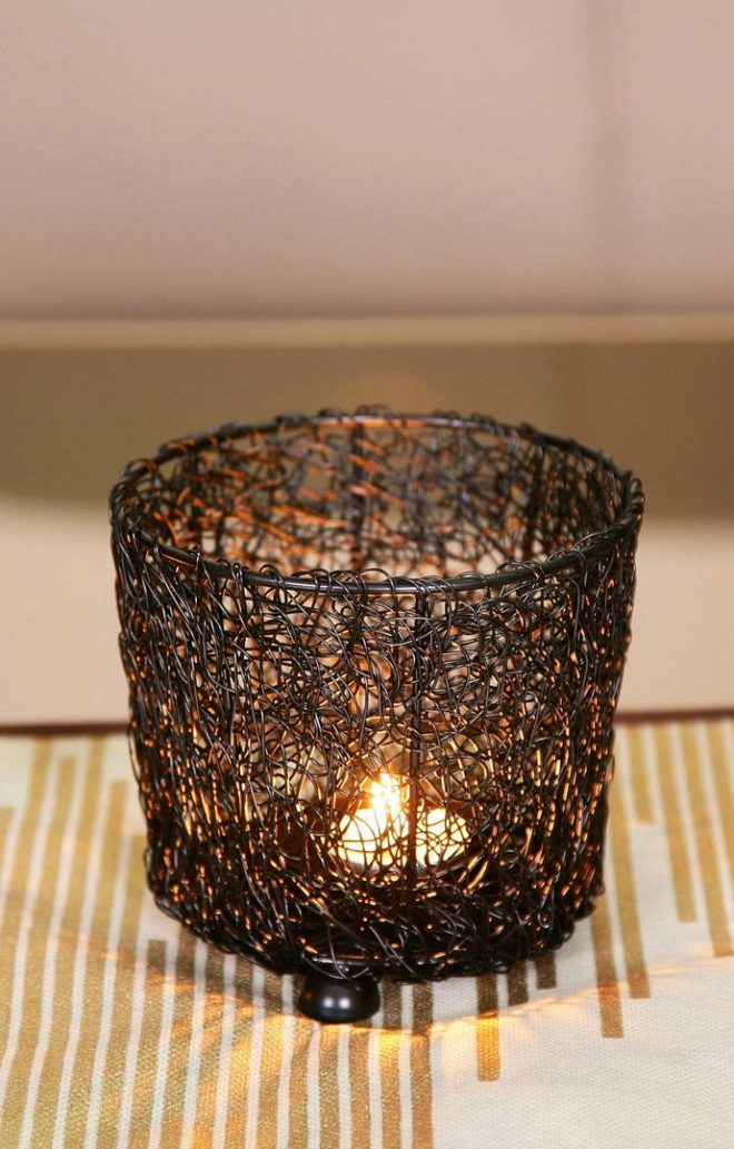 Wired Mesh Tealight Black Candle Holders – Set of 3