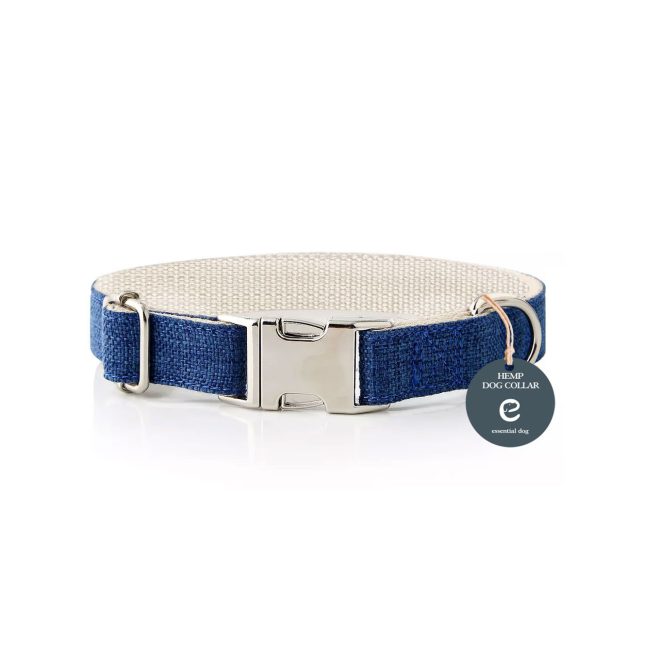 Natural Hemp & Cotton Dog Collar (Ink Blue) – L