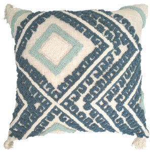 Cream cushion with navy blue tufted diamond design 45×45 cm