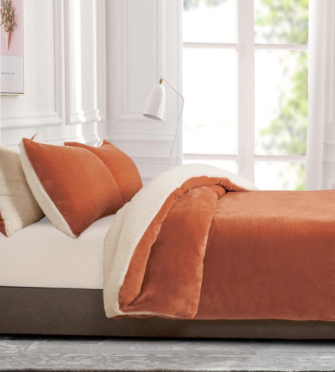 2 in 1 Teddy Sherpa  Quilt Cover Set and Blanket – QUEEN, Terracotta