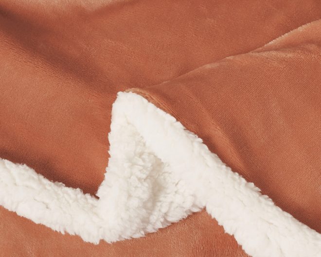 2 in 1 Teddy Sherpa  Quilt Cover Set and Blanket – QUEEN, Terracotta