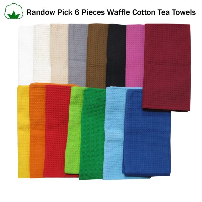 Random Pick Set of 6 100% Cotton Waffle Tea Towels – 50 x 70 cm