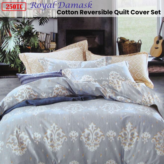 250TC Royal Damask Cotton Quilt Cover Set Queen