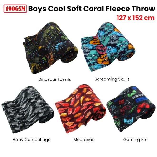 190GSM Boys Cool Ultra Soft Coral Fleece Throw 127 x 152cm – Army Camouflage