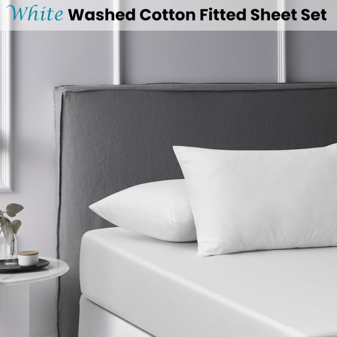 White Washed Cotton Fitted Sheet Set Queen