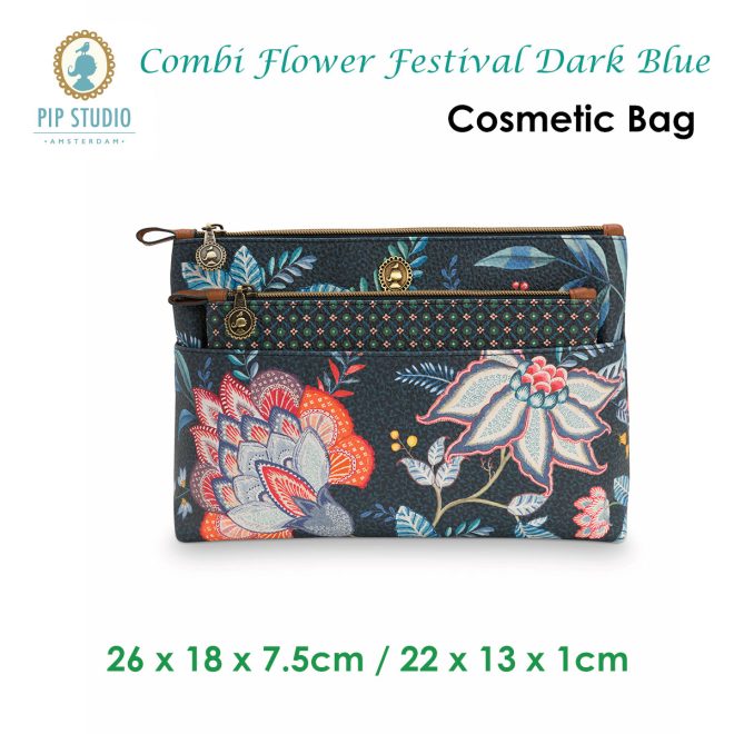 PIP Studio Combi Flower Festival Dark Blue Cosmetic Bag