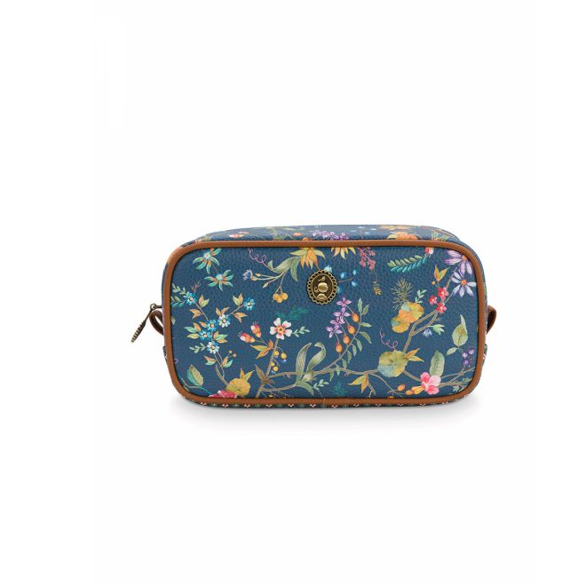 Petites Fleurs Dark Blue Small Square Cosmetic Bag