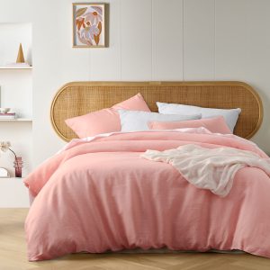 Peach French Linen Quilt Cover Set King