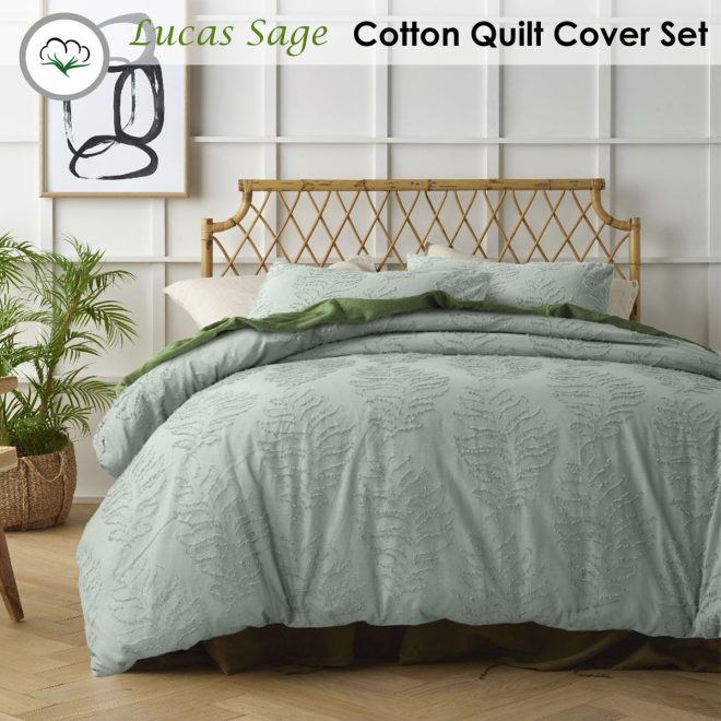 Lucas Sage Chenille Cotton Quilt Cover Set Single