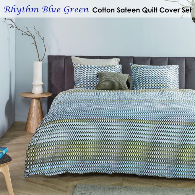 Rhythm Blue Green Cotton Sateen Quilt Cover Set King