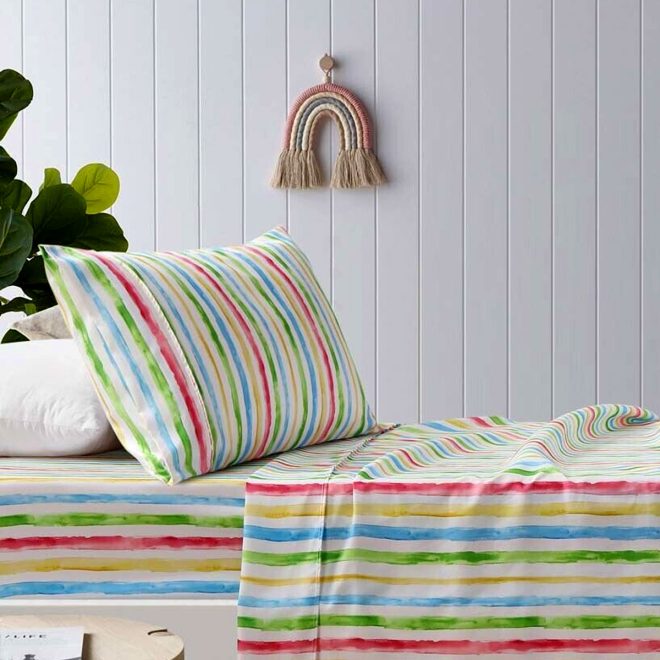 Happy Kids Multi Stripes Printed Microfibre Sheet Set Single