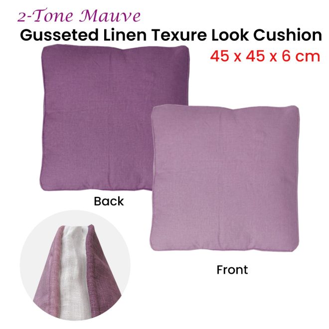 2-Tone Mauve Gusseted Linen Texture Look Filled Cushion 45 x 45 x 6 cm